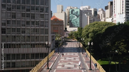 Santa Ifigenia Viaduct empty with nobody, during Covid-19 Quarantie, Sao Paulo Downtown, Brazil photo