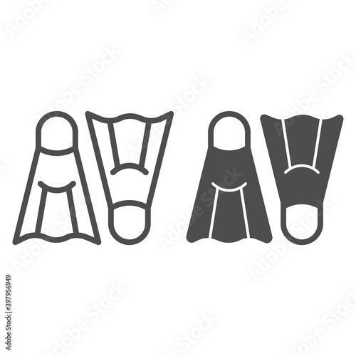 Scuba diver fins line and solid icon, waterpark concept, flippers sign on white background, fins icon in outline style for mobile concept and web design. Vector graphics.