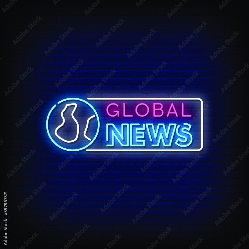 Obraz premium Global News Neon Signs Style Text Vector