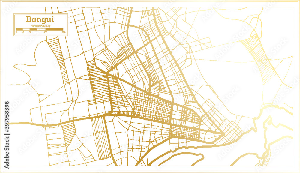 Bangui Central African Republic City Map in Retro Style in Golden Color. Outline Map. Bangui Central African Republic City Map in Retro Style in Golden Color. Outline Map.