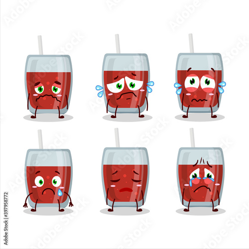 Apple juice cartoon character with sad expression