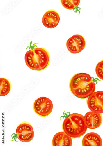 リアルタッチなミニトマトの水彩イラスト Stock Illustration Adobe Stock