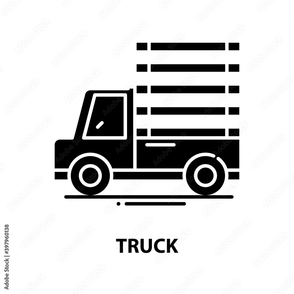 truck icon, black vector sign with editable strokes, concept illustration