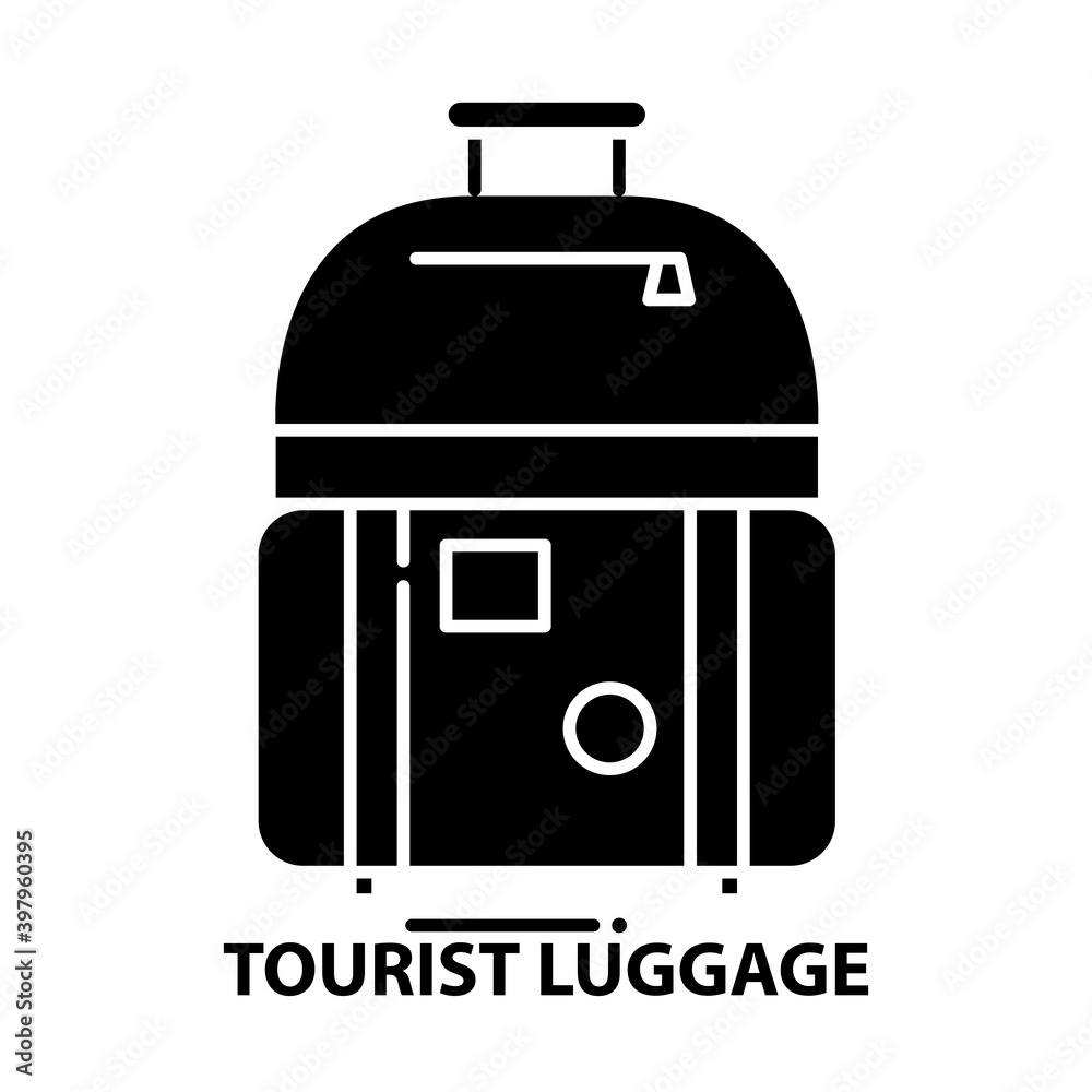 tourist luggage icon, black vector sign with editable strokes, concept illustration tourist luggage icon, black vector sign with editable strokes, concept illustration