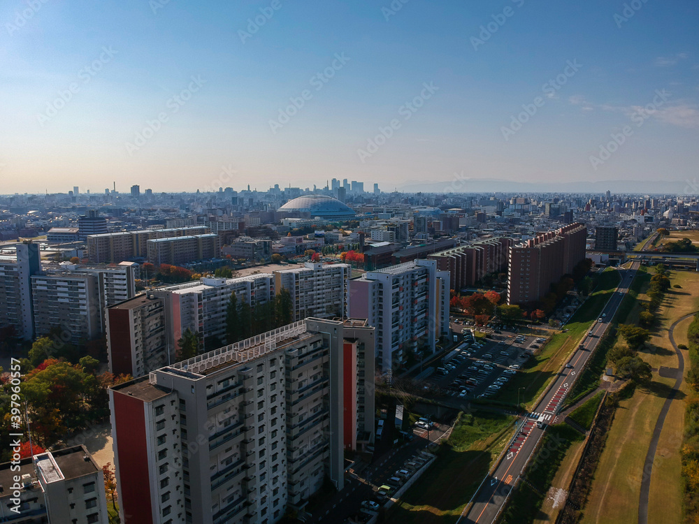 Fototapeta premium 航空撮影した名古屋の町並みの風景