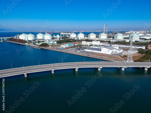 空中撮影した愛知県知多市新舞子周辺の町風景