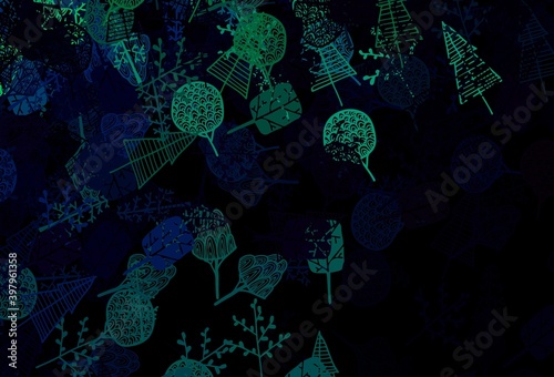 Dark Blue, Green vector elegant pattern with trees, branches.