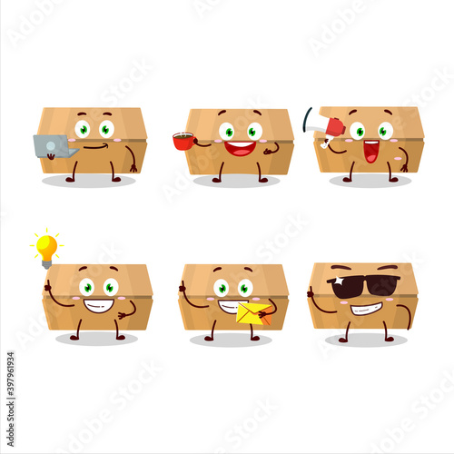 Food pack cartoon character with various types of business emoticons