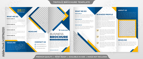 trifold brochure template with abstract background and minimalist concept use for business profile and proposal