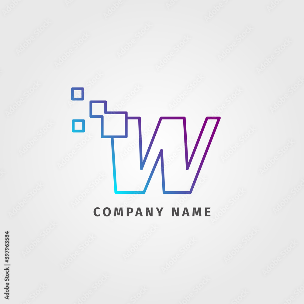 trendy logotype letter W pixel decoration for digital services company