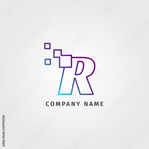 trendy logotype letter R pixel decoration for digital services company