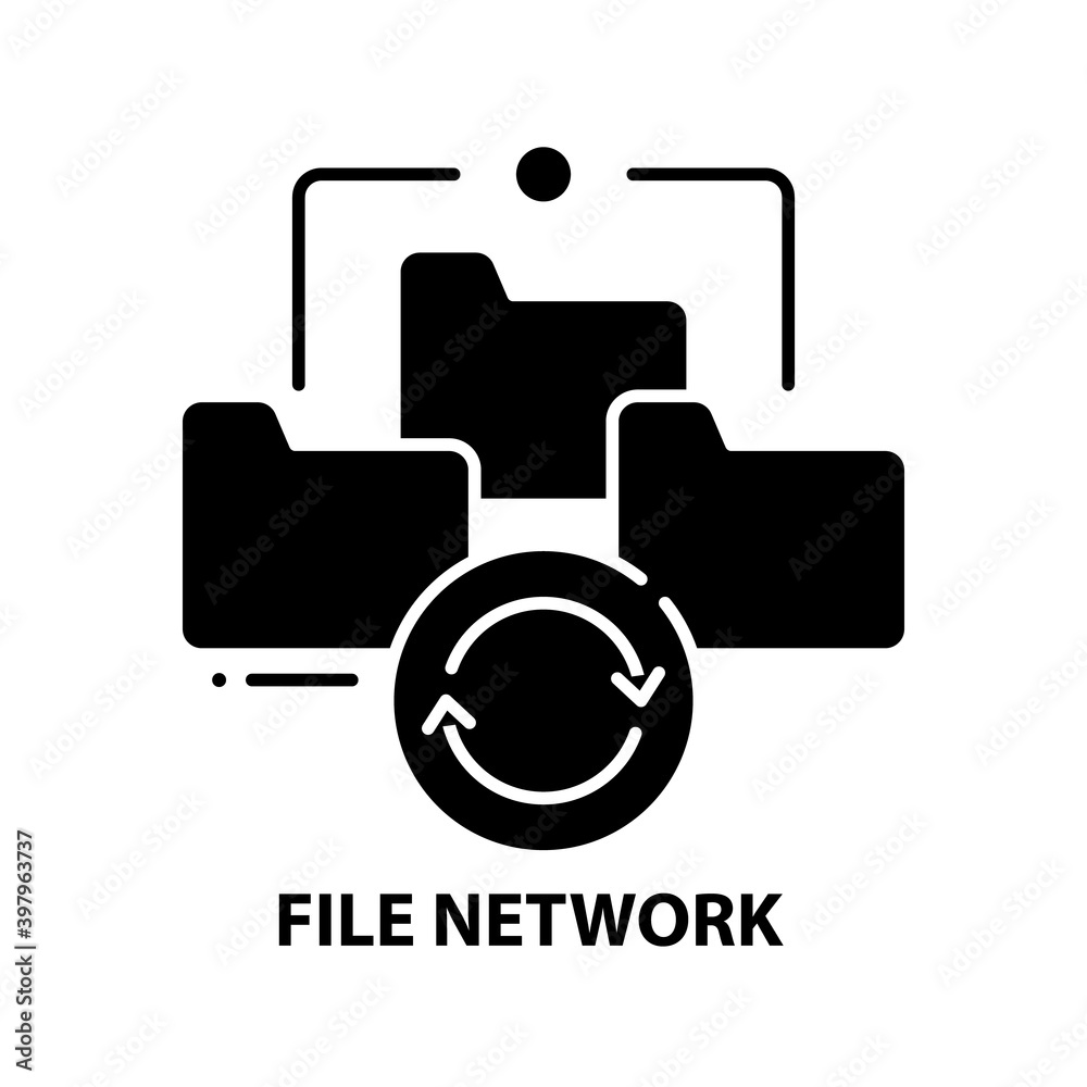 file network symbol icon, black vector sign with editable strokes, concept illustration file network symbol icon, black vector sign with editable strokes, concept illustration