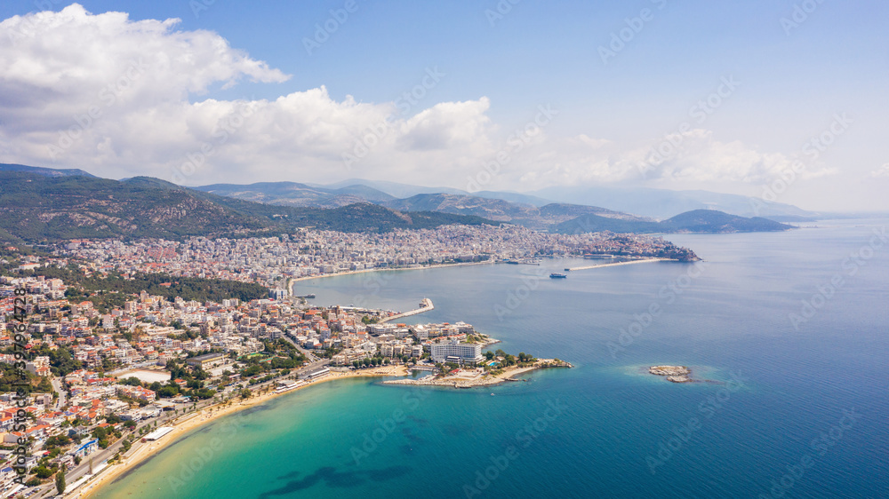 Aerial view the city of Kavala in northern Greek.