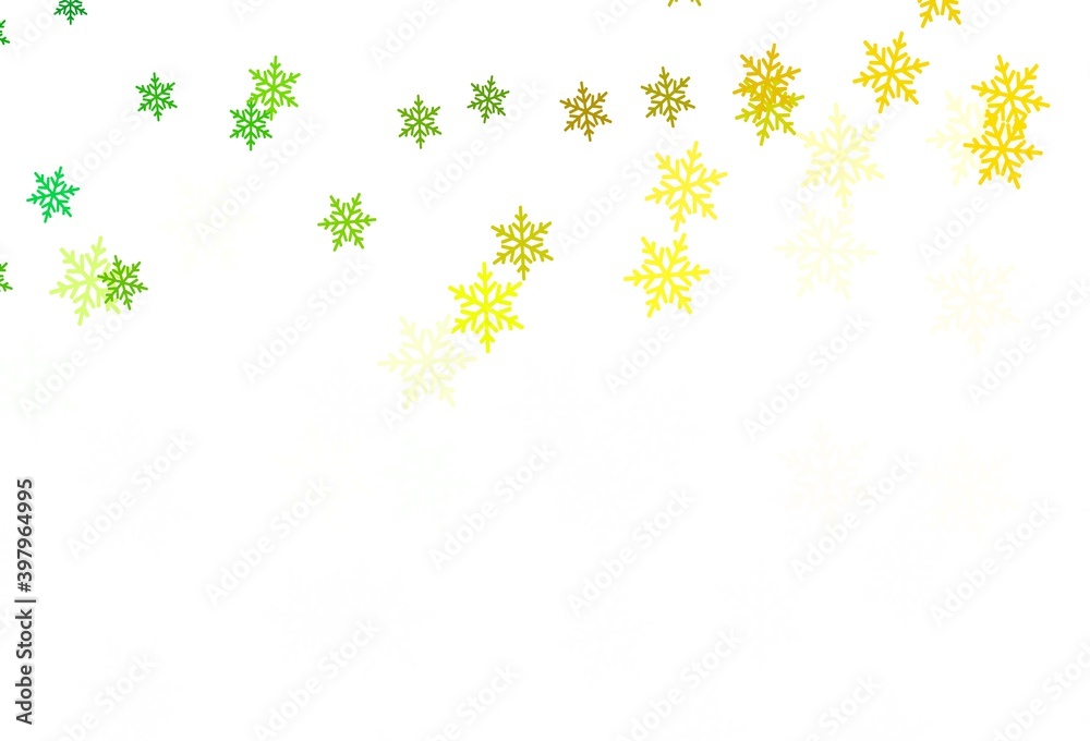 Light Green, Yellow vector layout with bright snowflakes, stars.