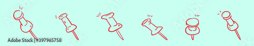 set of push pins cartoon design template with various models. vector illustration isolated on background