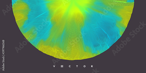 Abstract background with dynamic particles. Circular grid pattern. 3d vector illustration for business, science or technology.