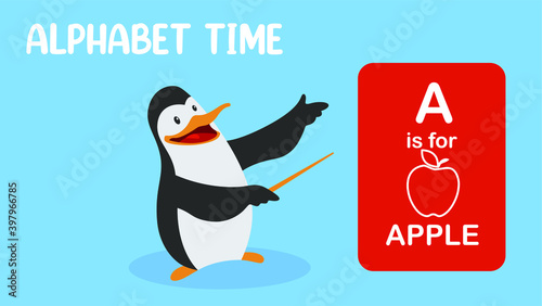 Penguin cartoon character animal with toga hat be a teacher for back to school concept. Penguin teaching  for education logo