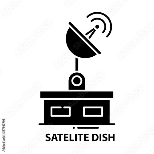 satelite dish icon, black vector sign with editable strokes, concept illustration