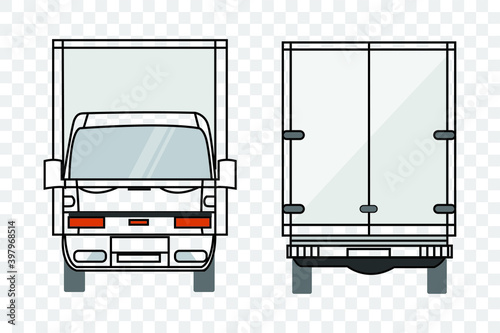 Vector small truck front view back view and side view. Cargo delivery. Solid and Flat color design. Truck car for transportation. Corporate identity. Transparent background