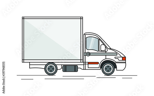 Vector small truck front view back view and side view. Cargo delivery. Solid and Flat color design. Truck car for transportation. Corporate identity.  Vector illustration
