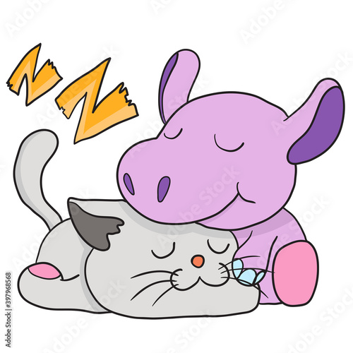 cute sleeping monsters together stickers. doodle icon image