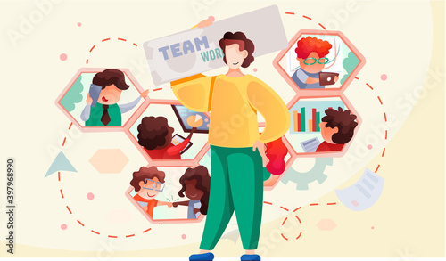 Meeting business people, online conference. Teamwork, discussion of the company s business strategy. Characters are talking about planning and discussing development of the deal, do common cause