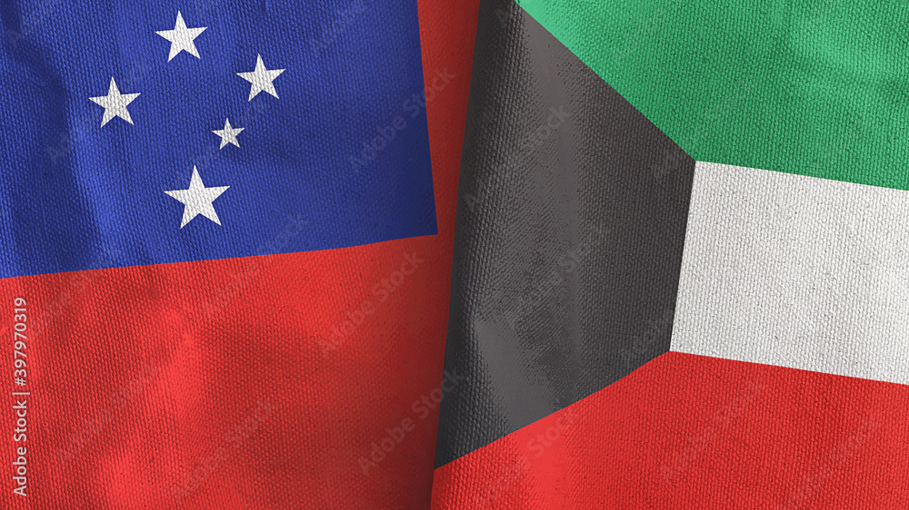 Kuwait and Samoa two flags textile cloth 3D rendering