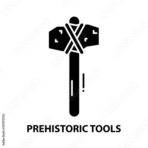 prehistoric tools icon, black vector sign with editable strokes, concept illustration