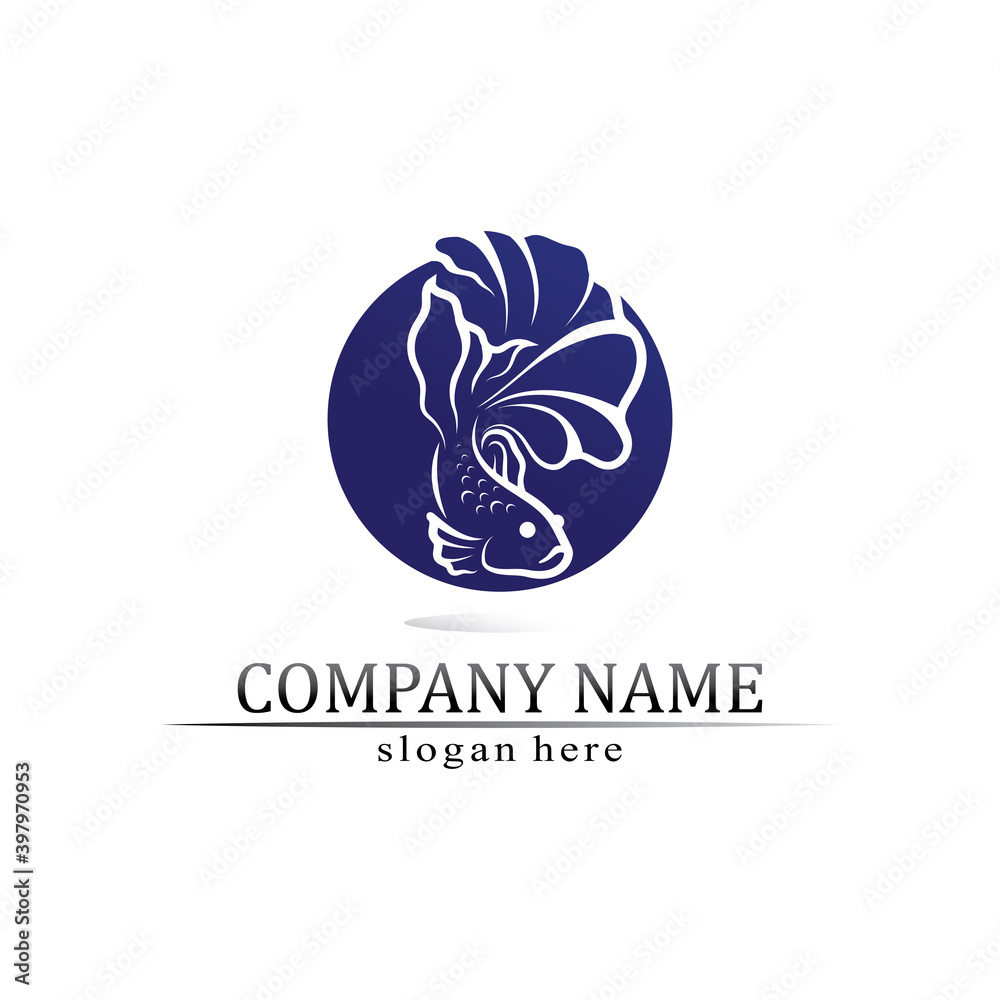 Fish animal aquatic logo beta fish design vector and illustration