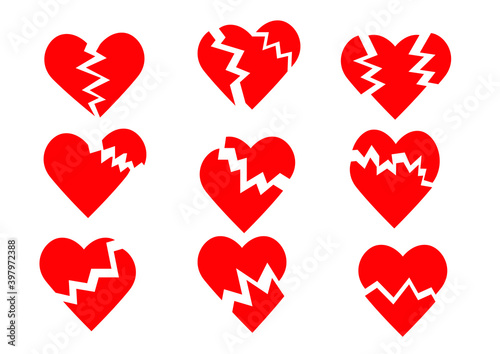 broken heart red isolated on white background design illustration vector