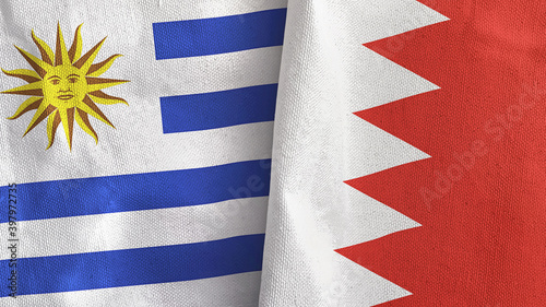 Fototapeta Naklejka Na Ścianę i Meble -  Bahrain and Uruguay two flags textile cloth 3D rendering