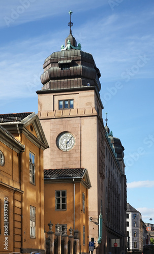 Clock tower at Dronningens street in Oslo. Norway