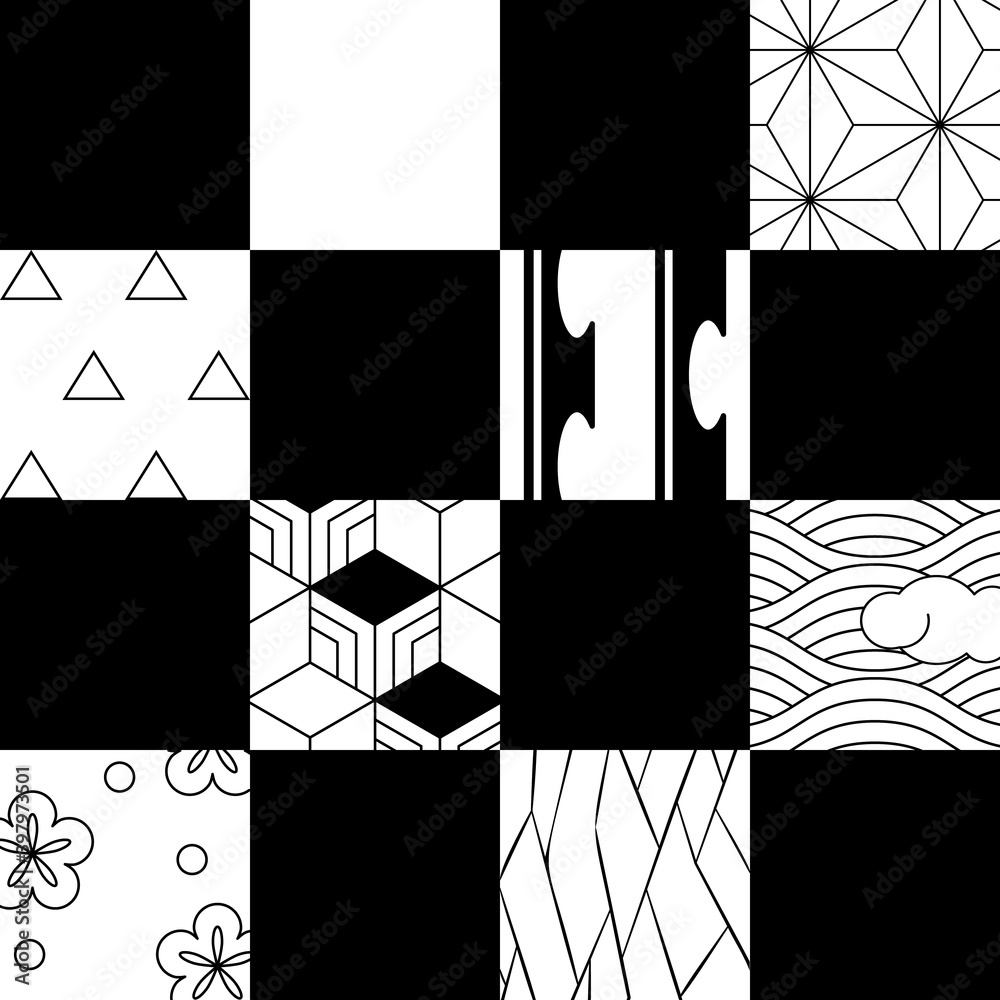 和柄パターン 格子状 白黒 Stock Vector Adobe Stock