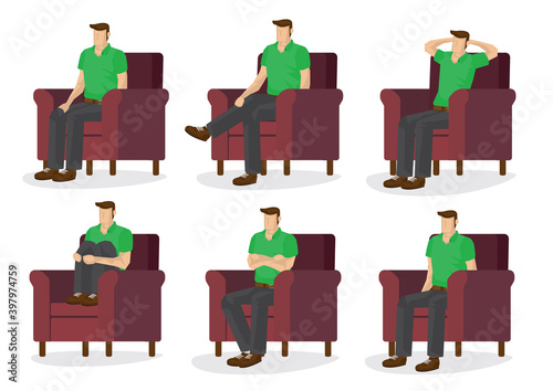 Set of full length man in various sitting positions