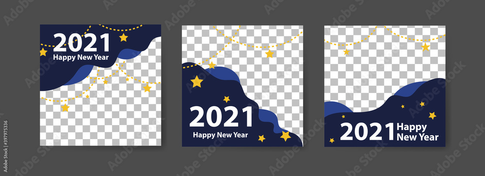 Collection of new year party social media posts.fashion advertising. Offer social media banners. vector photo frame mockup illustration