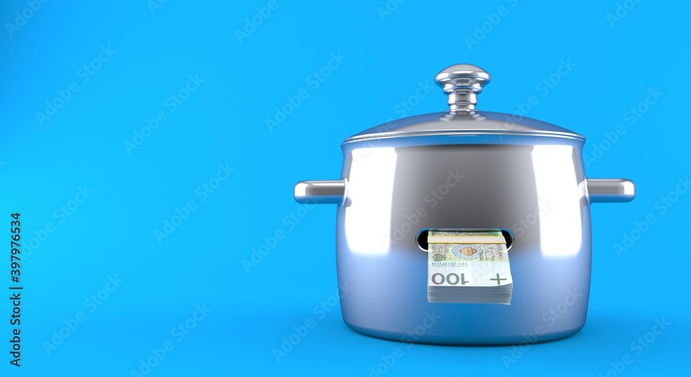 Obraz premium Kitchen pot with polish currency