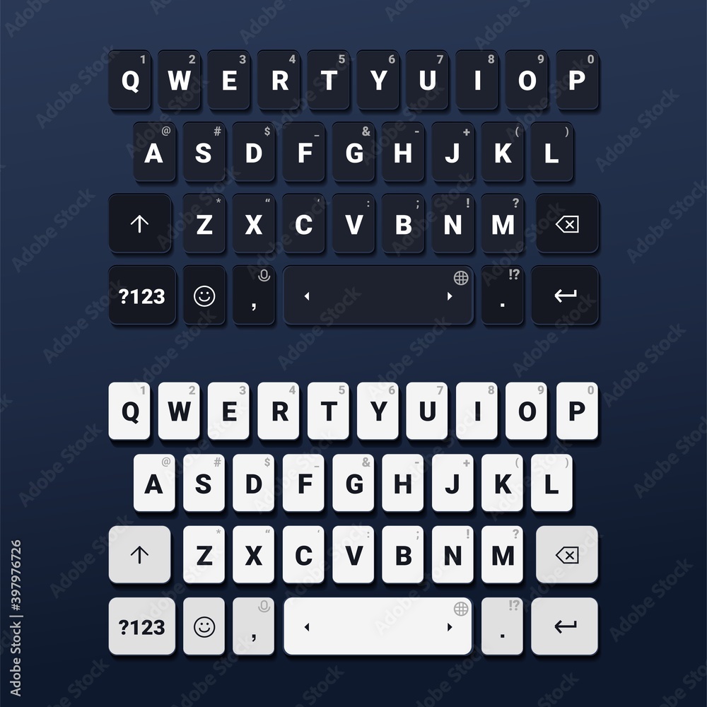 Set of keyboard of smartphone. Dark and Light edition. Alphabet buttons. Mobile phone keypad. Illustration vector Set of keyboard of smartphone. Dark and Light edition. Alphabet buttons. Mobile phone keypad. Illustration vector