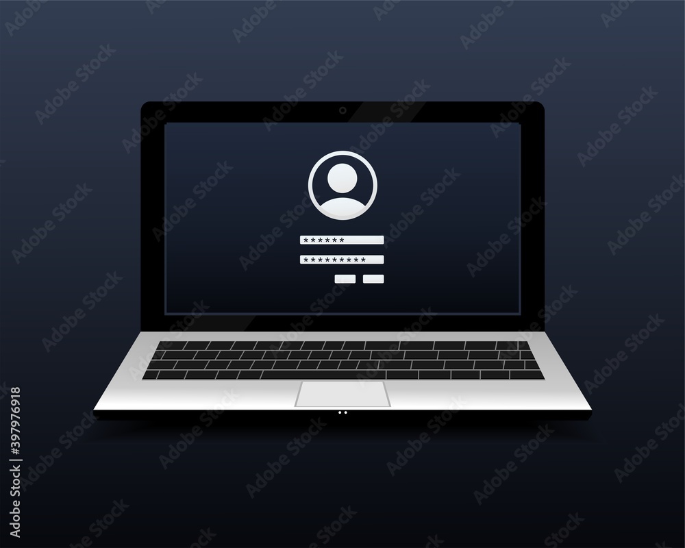 Login to account. Password security access on laptop. Verification code. Private authorization sign. Authentication login from system. Illustration vector Login to account. Password security access on laptop. Verification code. Private authorization sign. Authentication login from system. Illustration vector