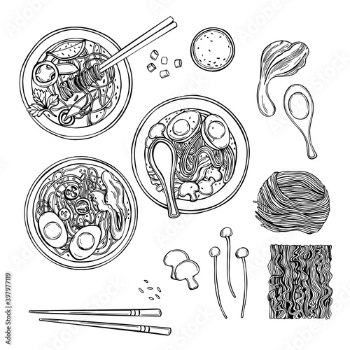 Ramen set.  Vector illustration.