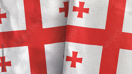 Georgia two flags textile cloth 3D rendering