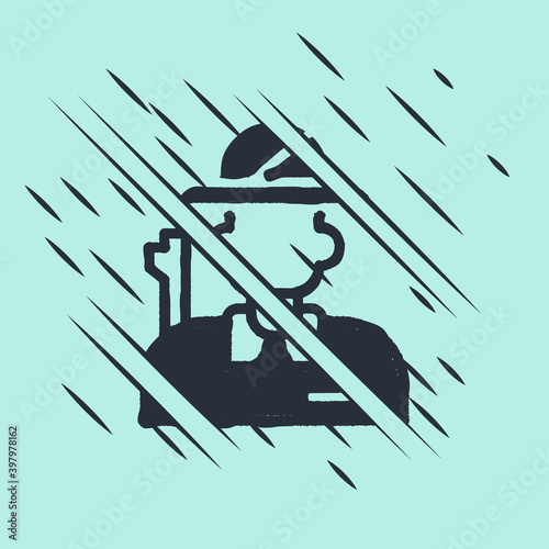 Black Hunter icon isolated on green background. Glitch style. Vector.