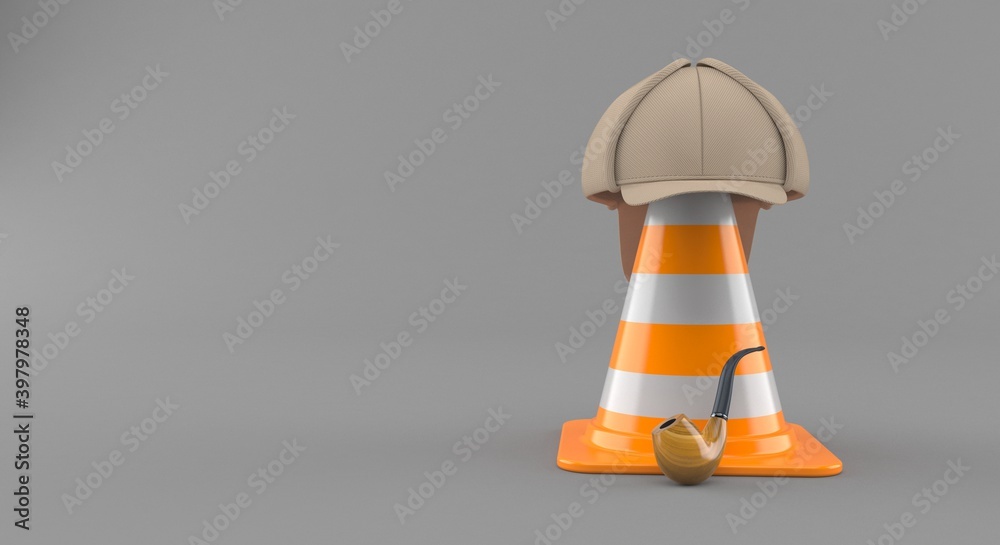 Fototapeta premium Traffic cone with detective hat
