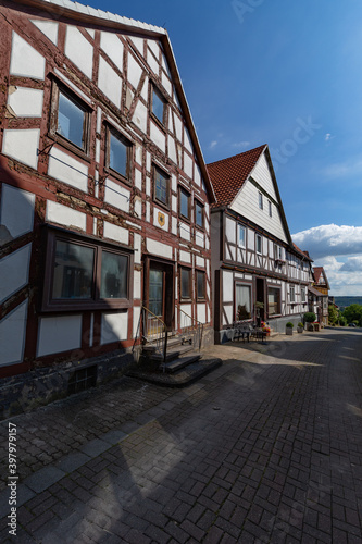 Old half-timbered houses in Waldeck at the Edersee in northern Hesse, Germany.
