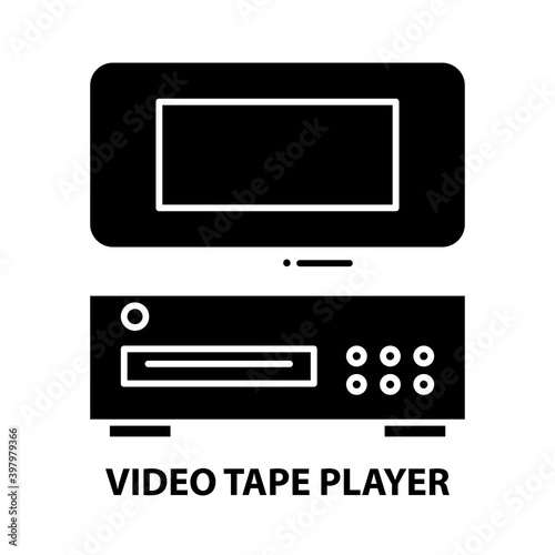 video tape player icon, black vector sign with editable strokes, concept illustration