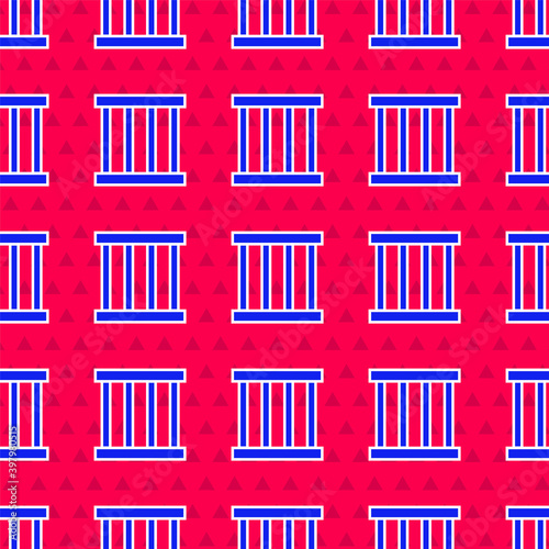 Blue Prison window icon isolated seamless pattern on red background. Vector.