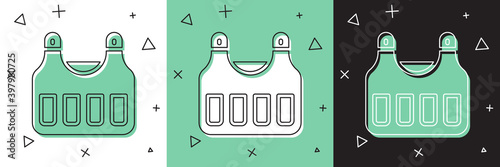 Set Bulletproof vest for protection from bullets icon isolated on white and green, black background. Body armor sign. Military clothing. Vector.