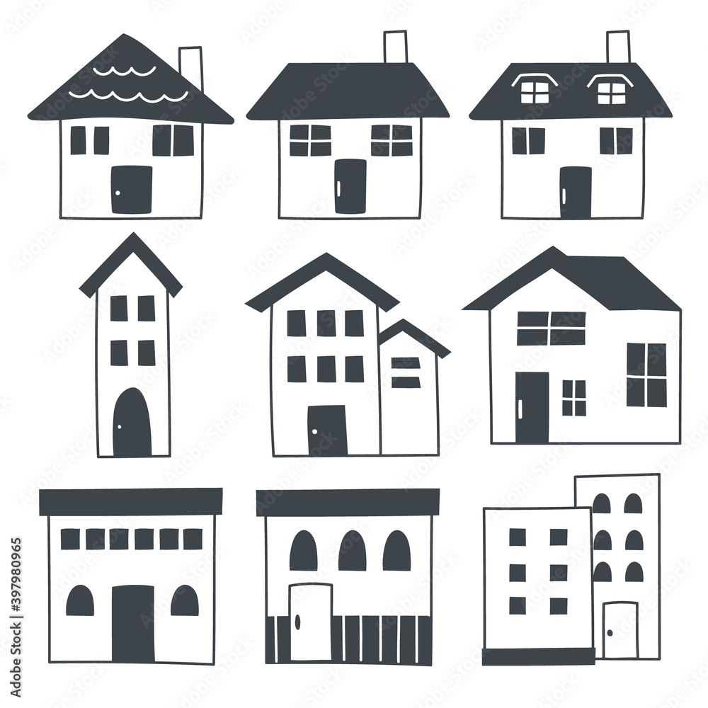 Fototapeta premium 白黒の家のイラスト・ベクター
