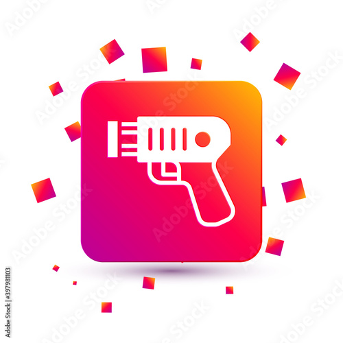 White Police electric shocker icon isolated on white background. Shocker for protection. Taser is an electric weapon. Square color button. Vector.