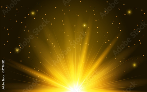 Glowing background, flashes of bright yellow light. Vector illustration.