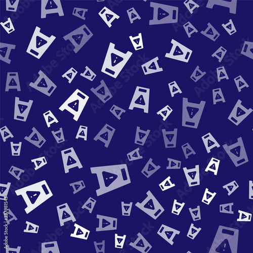 White Wet floor and cleaning in progress icon isolated seamless pattern on blue background. Cleaning service concept. Vector.